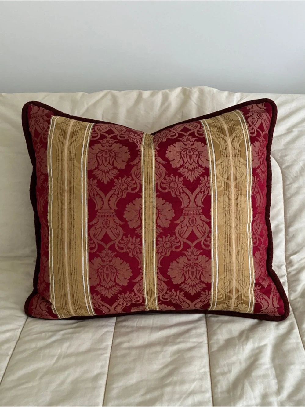 Red and Gold Jacquard Damask Accent Pillow 22” x 25”